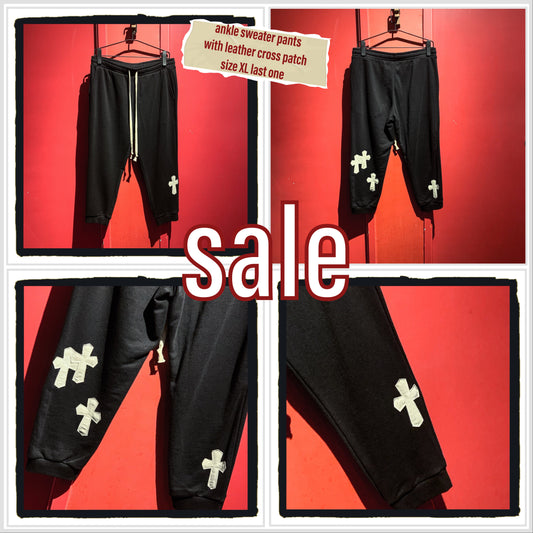 sale - ankle sweater pants with leather cross patch