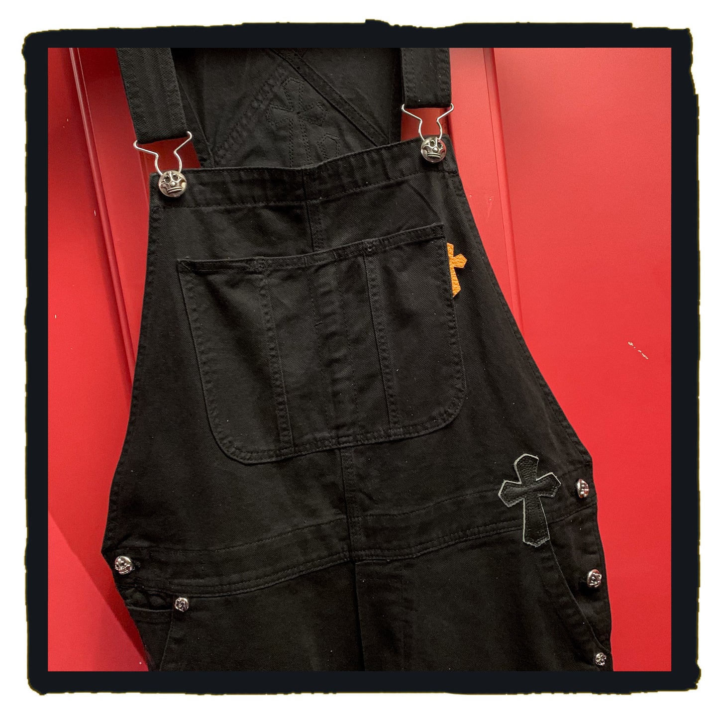 new arrival 5323-0701mbkhm200 cross patch denim overall
