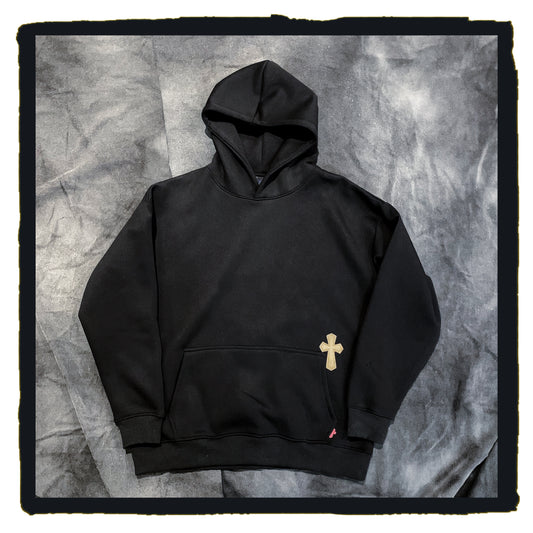 da leather cross patch hoodie