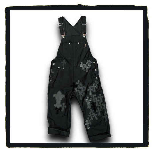 bespoke - denim overall with leather cross patch & sterling silver parts 2023 08