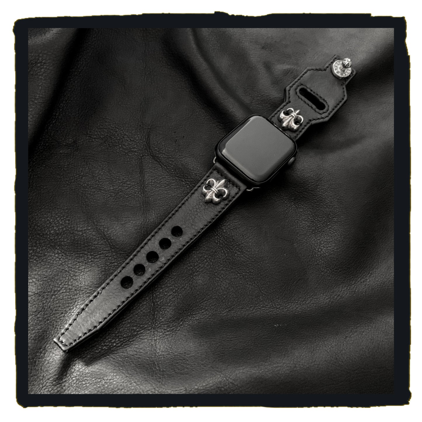 bespoke - leather md stud watch strap.  (year 2021 12)