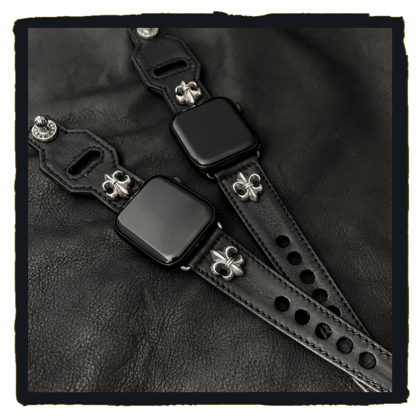 bespoke - leather md stud watch strap.  (year 2021 12)